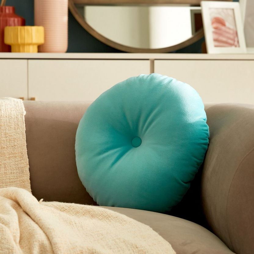 Serene Embroidered Velvet Round Filled Cushion - 40 cm-Filled Cushions-image-1
