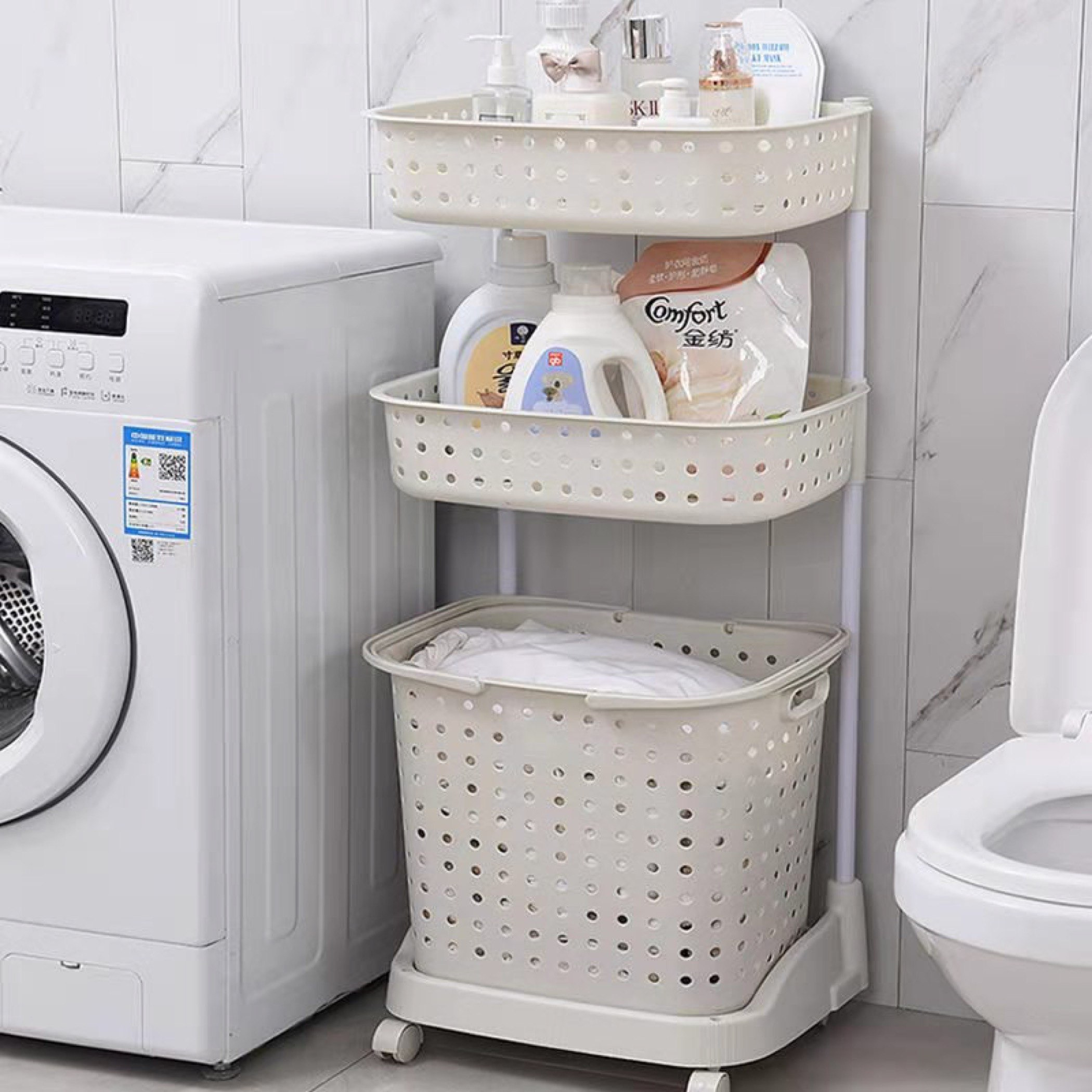 سلة غسيل ترولي بـ3 طوابق بعجلات من نيو - 44x32.5x103 سم-hbxbathroom-bathroomstorage-laundryhampers-image-3