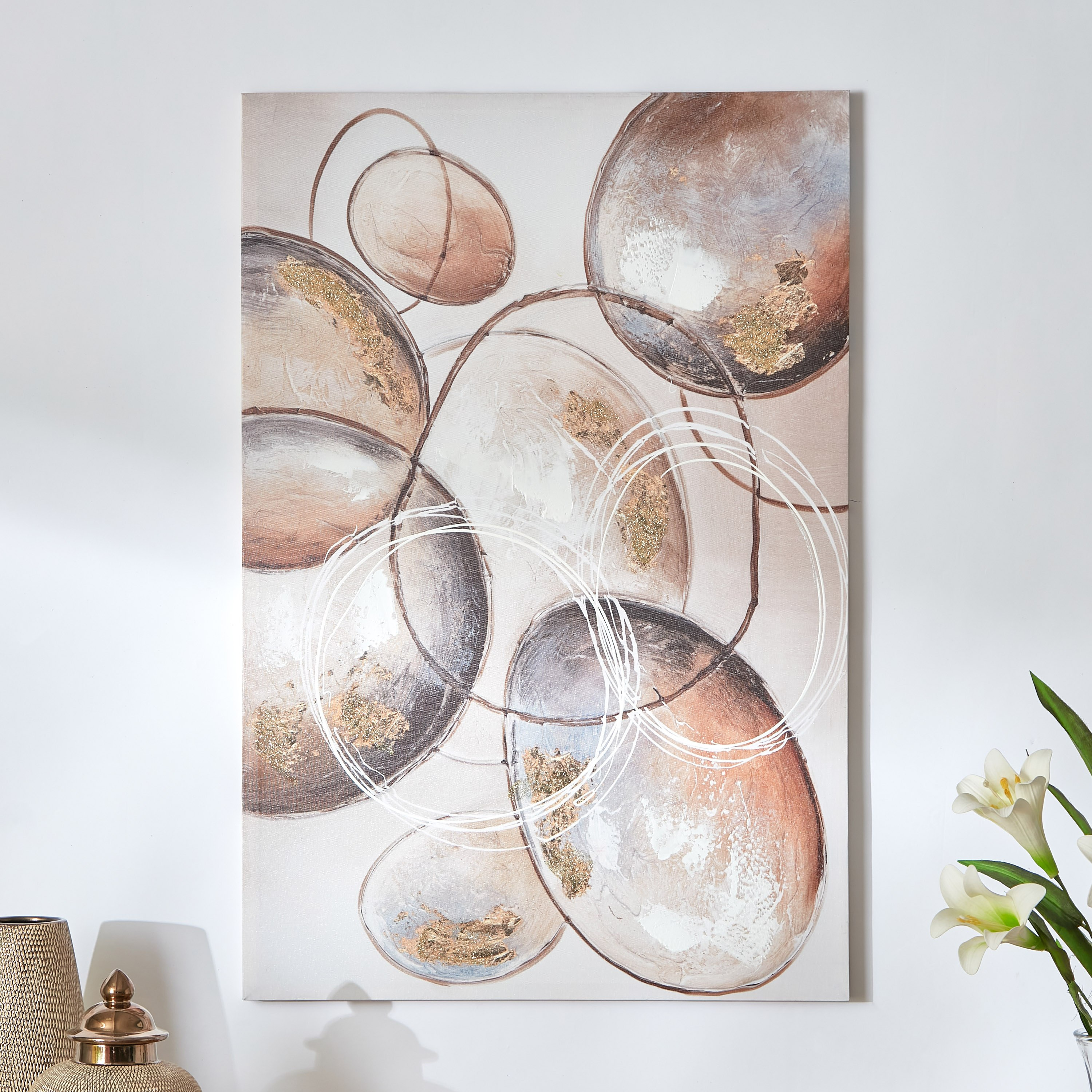 Nela Round Abstract Printed and Painted Framed Picture - 60x3x90 cm-hbxhomeware-hbxdecorandfurnishings-image-1