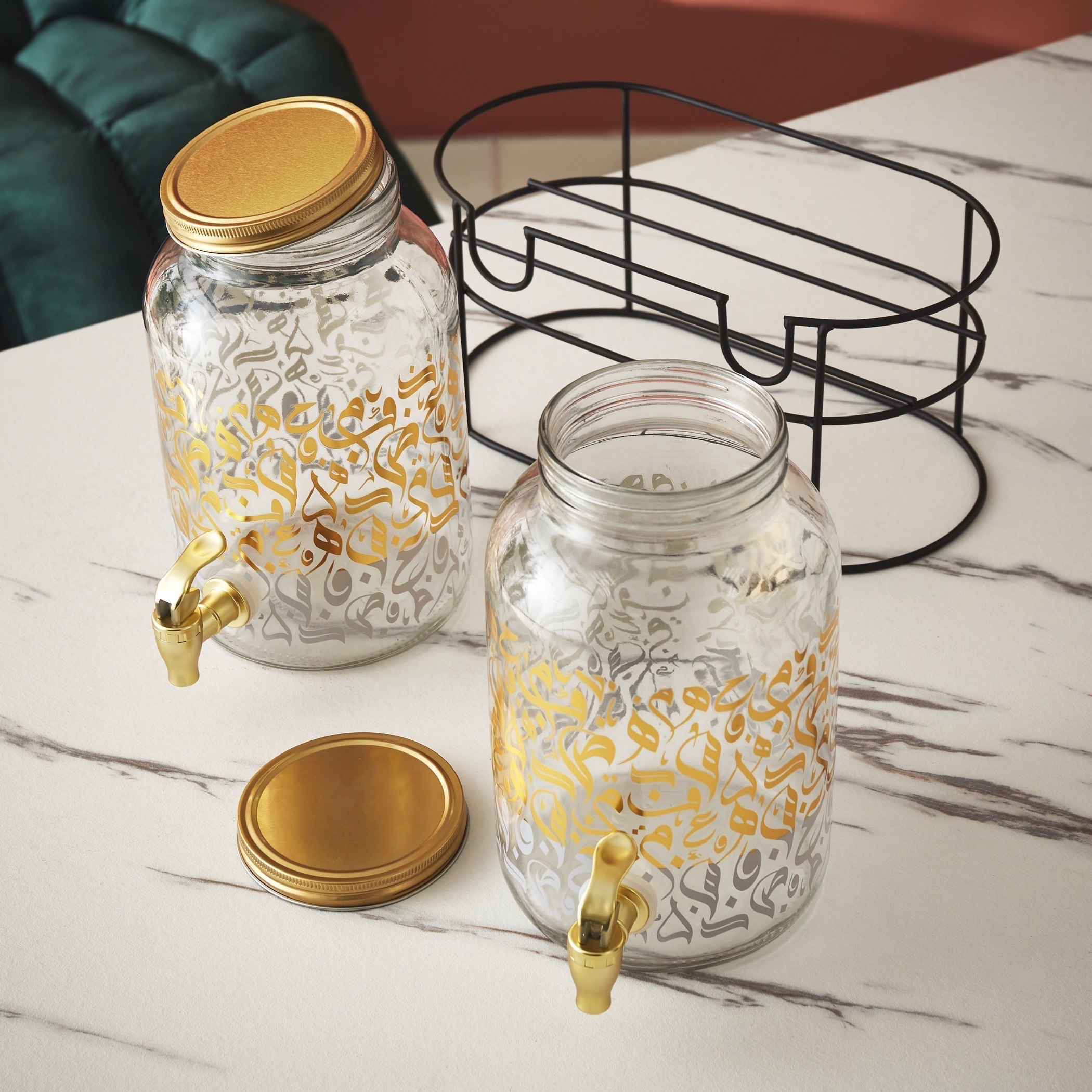 طقم موزع مشروبات وحامل من قطعتين بتصميم كاليجرافي - 3.7 لتر-hbxhomeware-hbxkitchen-image-3