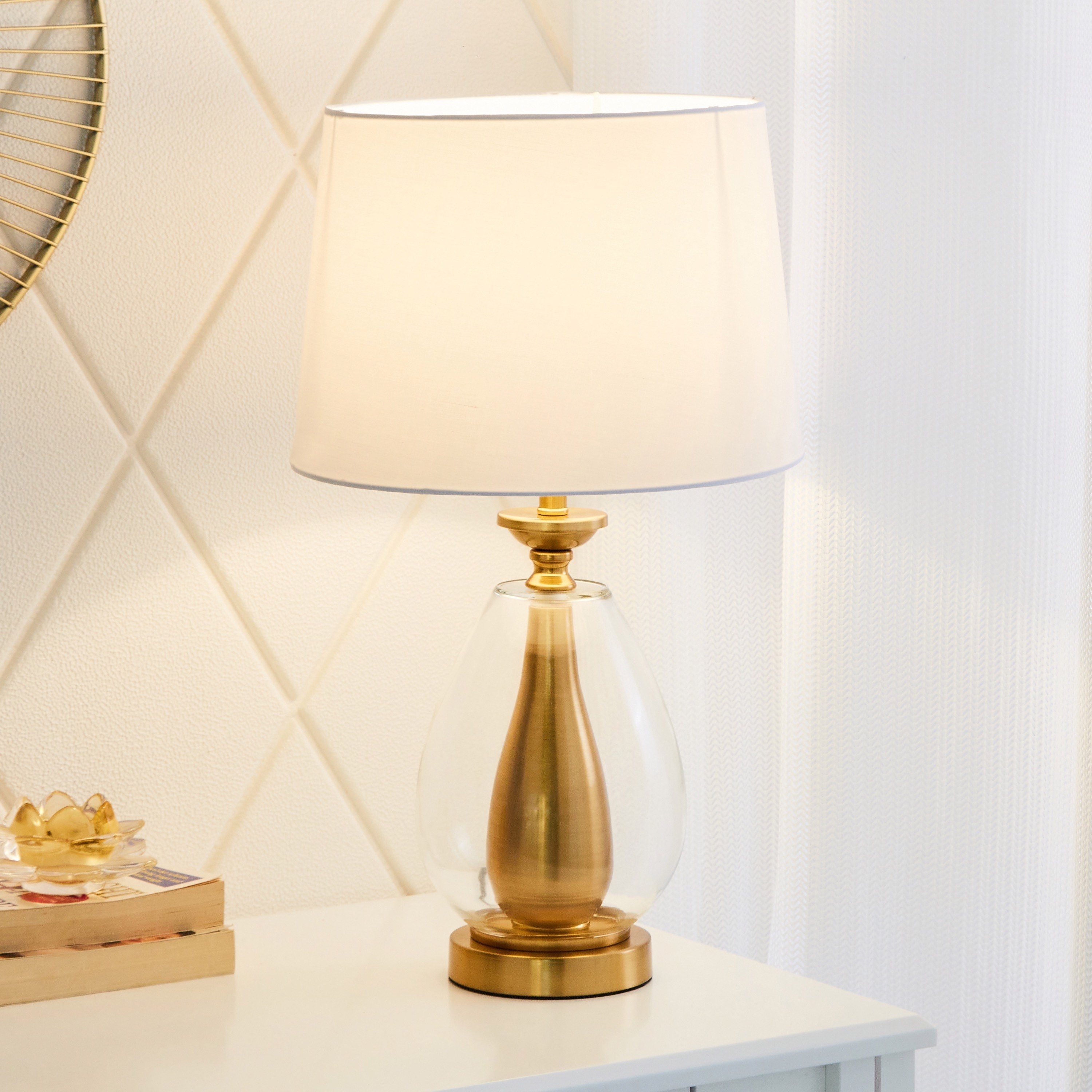Diego Premium Metal Table Lamp with Oval Glass Base - 30x54 cm-hbxlivingroom-lighting-tablelamps-image-2