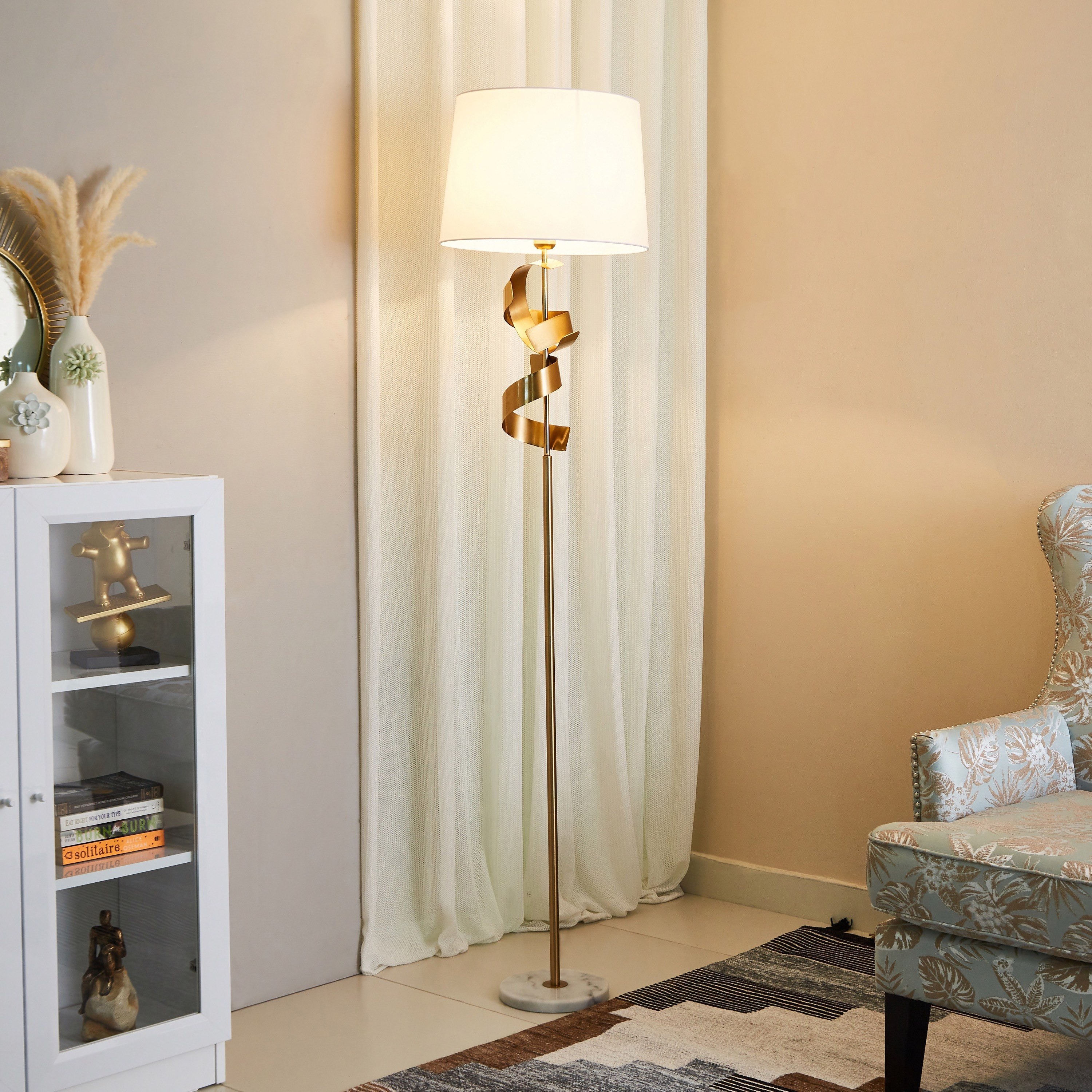 مصباح أرضية من المعدن الفاخر بقاعدة سيراميك من ليو - 41x176 سم-hbxhomeware-hbxdecorandfurnishings-image-2