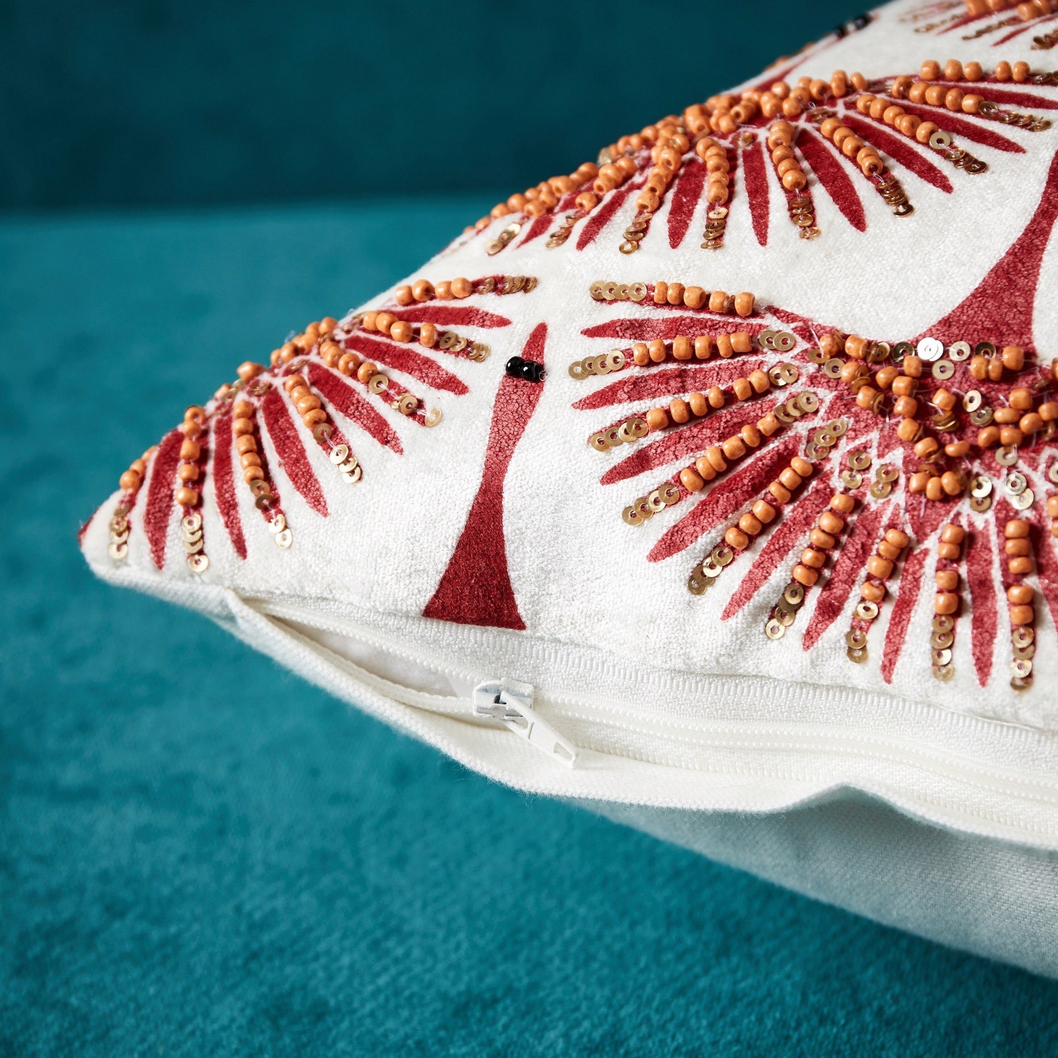 Arabesque Crane Beaded Velvet Filled Cushion - 30x50 cm-hbxdecorandfurnishings-homefurnishings-cushionsandcovers-filledcushions-image-3