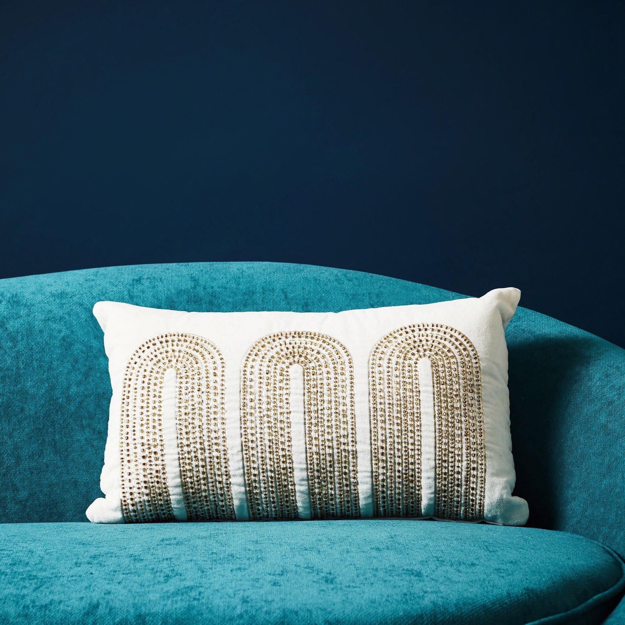 Ambridge Mia Foil and Beaded Cotton Velvet Filled Cushion - 30x50 cm-hbxlivingroom-furnishings-cushionsandcovers-filledcushions-image-1