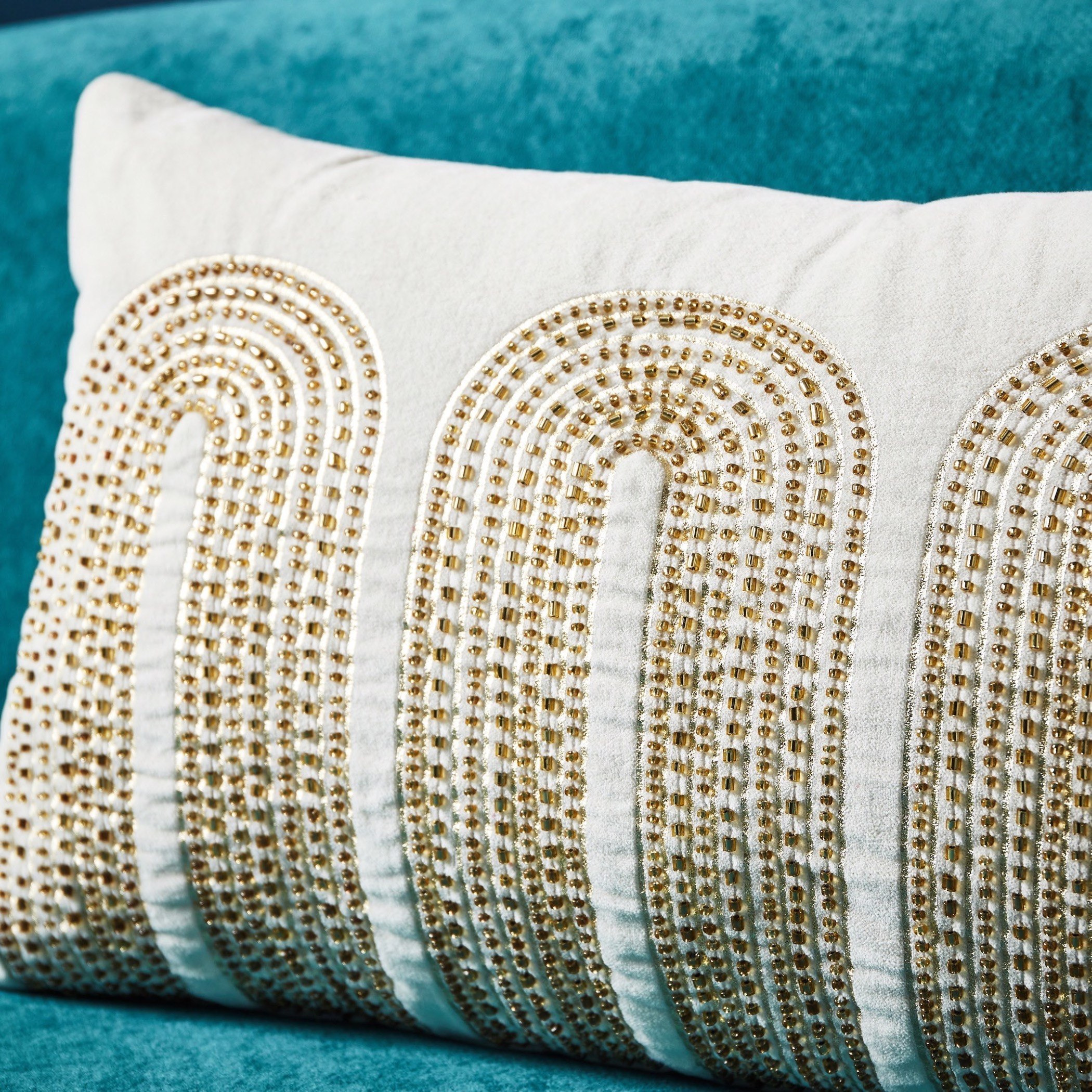 Ambridge Mia Foil and Beaded Cotton Velvet Filled Cushion - 30x50 cm-hbxlivingroom-furnishings-cushionsandcovers-filledcushions-image-2
