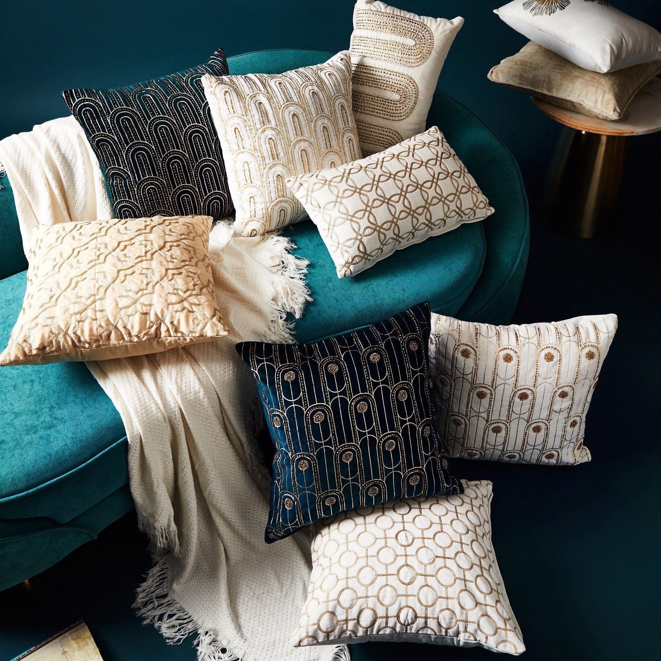 Ambridge Mia Foil and Beaded Cotton Velvet Filled Cushion - 30x50 cm-hbxlivingroom-furnishings-cushionsandcovers-filledcushions-image-4