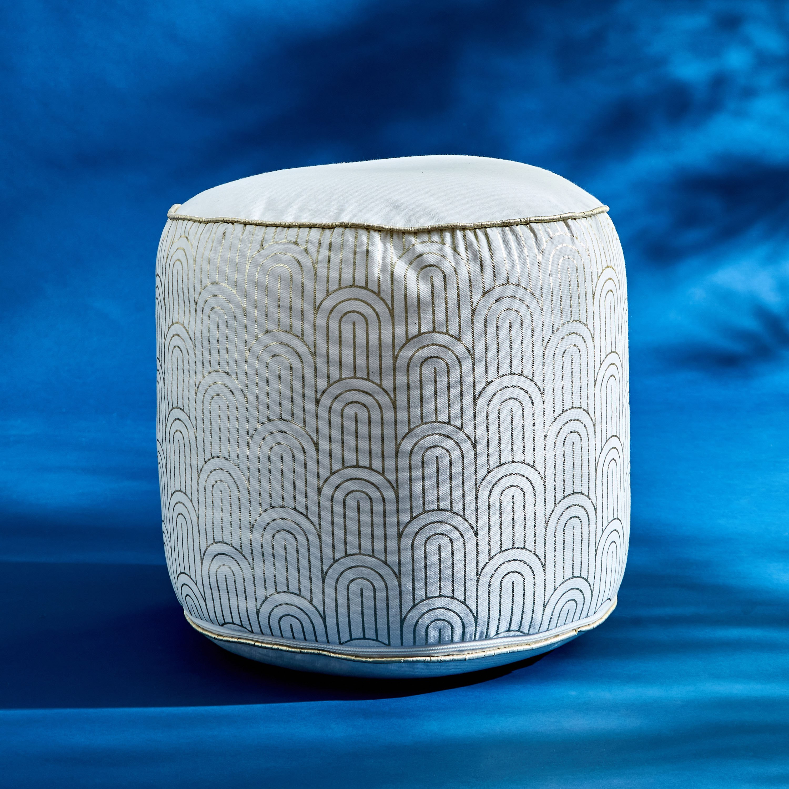 Ambridge Mia Foil Printed Cotton Canvas Pouf - 45x40 cm-hbxlivingroom-sofasandarmchairs-ottomansandfootstools-image-1