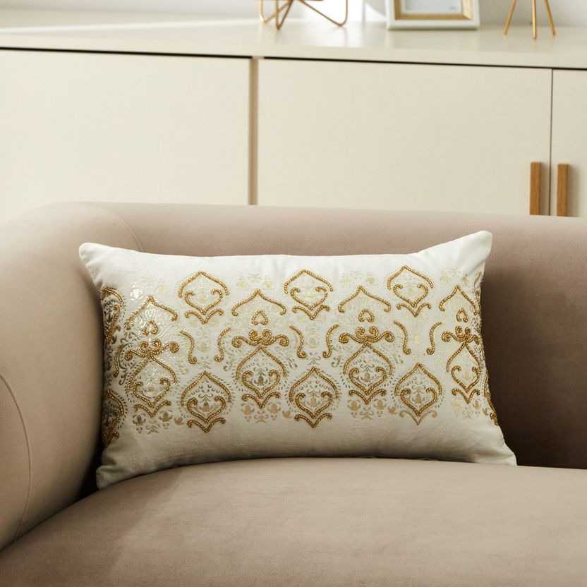 Petra Monika Velvet Embroidered Filled Cushion - 30x50 cm-Filled Cushions-image-0