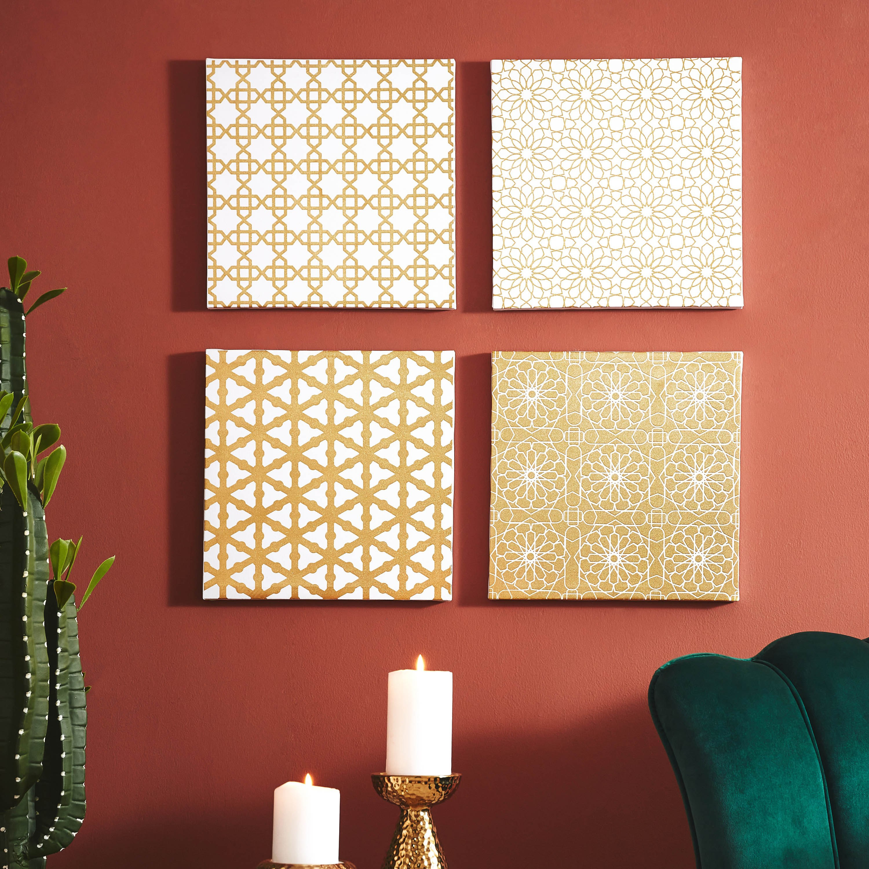 طقم لوحات حائط كانفاس مؤطرة بتصميم رقائق معدنية 4 قطع من دمشق - 30x2x30 سم-hbxhomeware-hbxdecorandfurnishings-image-1