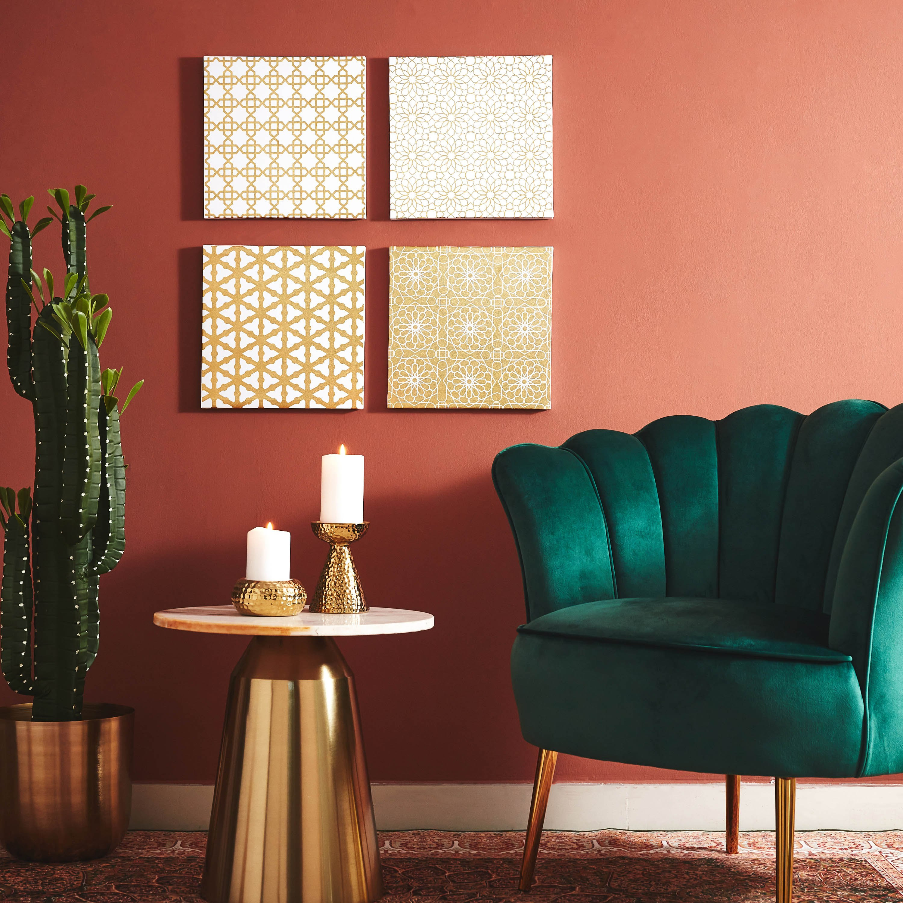 طقم لوحات حائط كانفاس مؤطرة بتصميم رقائق معدنية 4 قطع من دمشق - 30x2x30 سم-hbxhomeware-hbxdecorandfurnishings-image-5