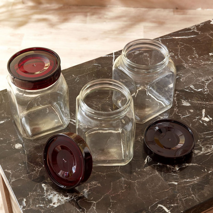 Atlanta 3-Piece Cerise Glass Jar Set - 1.2 L-Containers and Jars-image-1