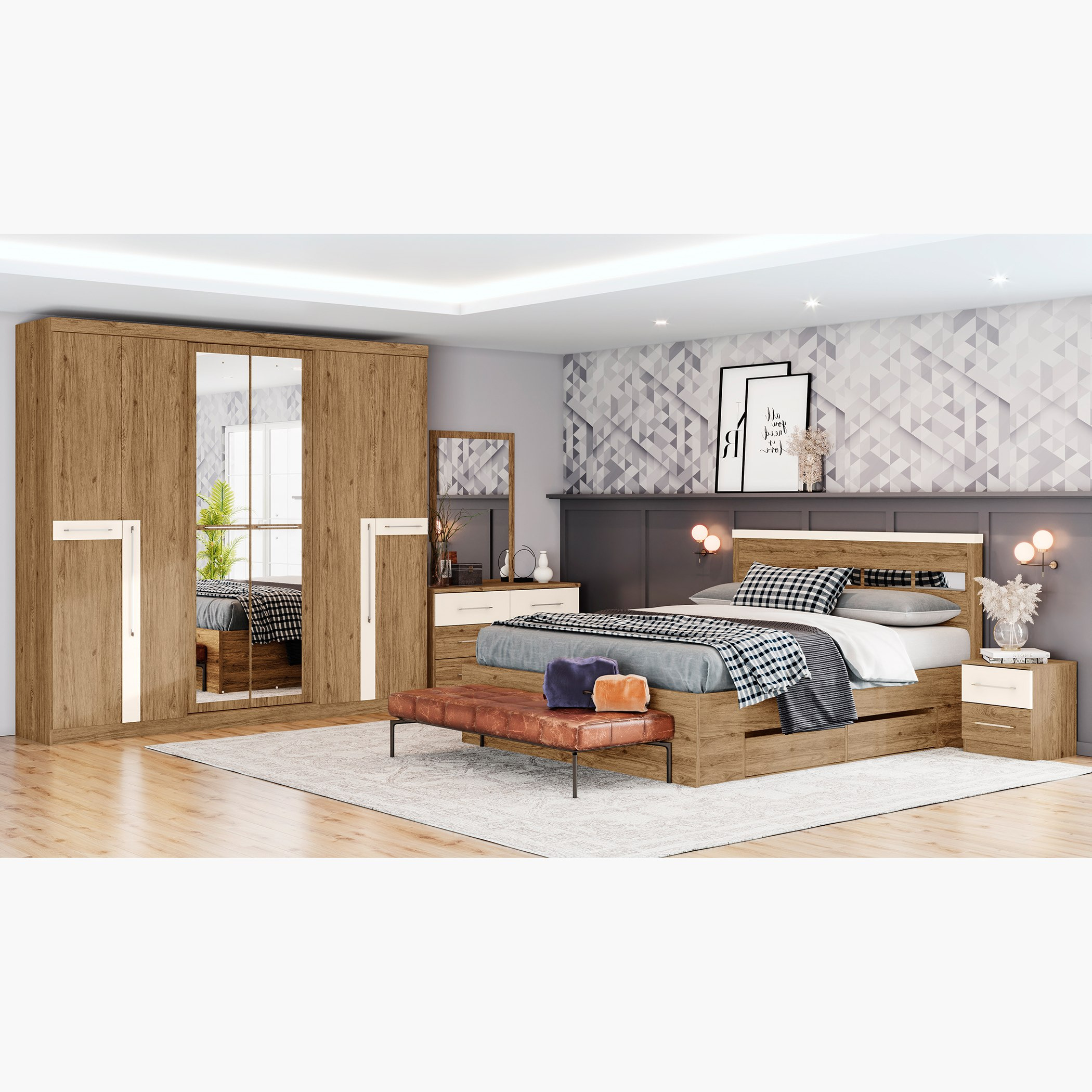 طقم غرفة نوم كينج 4 قطع دون مرآة من براسيليا - 180x200 سم-hbxbedroom-bedsandbedsets-bedroomsets-king-image-1