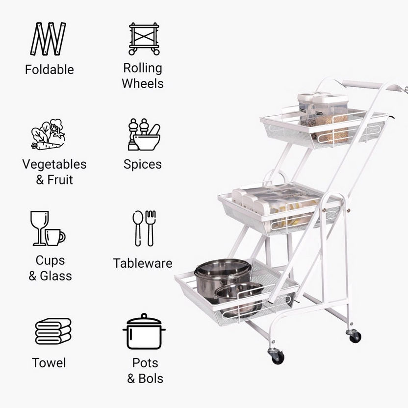 Rio Foldable Metal Storage Cart - 44x30x94.5 cm-Kitchen Racks and Holders-image-5