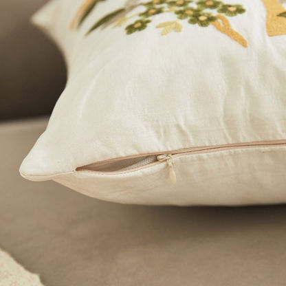 Sansa Meadow Bird Embroidered Cushion Cover - 40x40 cms