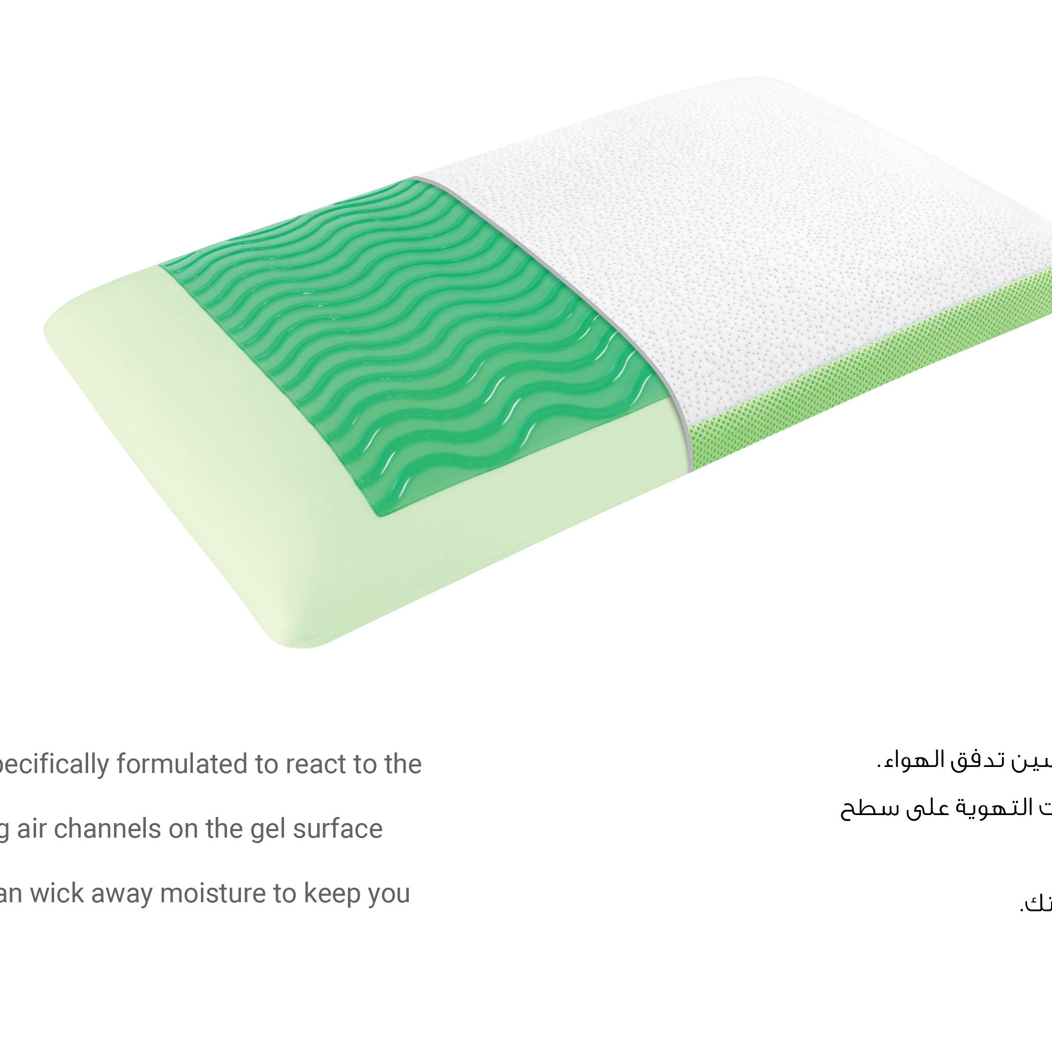 Green Tea and Cooling Gel Memory Foam Pillow - 70x40x13 cm-hbxdecorandfurnishings-bedding-duvetsandpillows-image-2