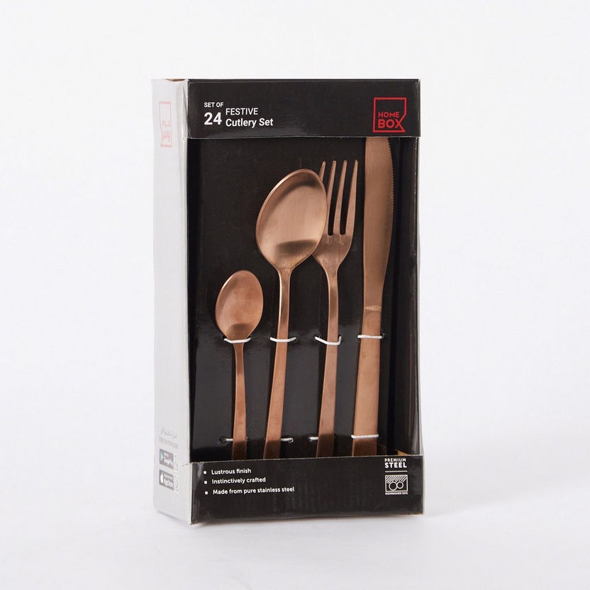 Festive 24-Piece Copper Matte Finish Cutlery Set-Cutlery-image-5