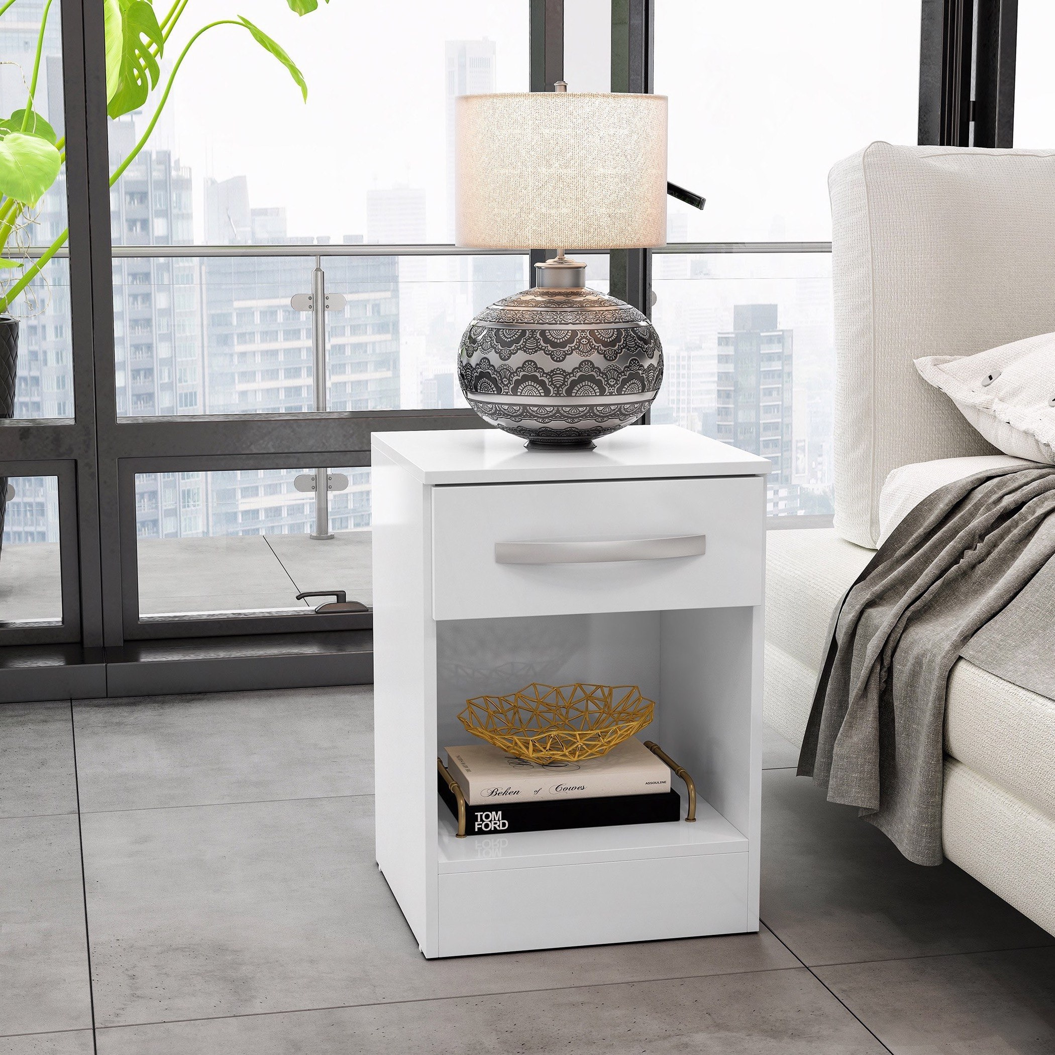 White high online gloss nightstand