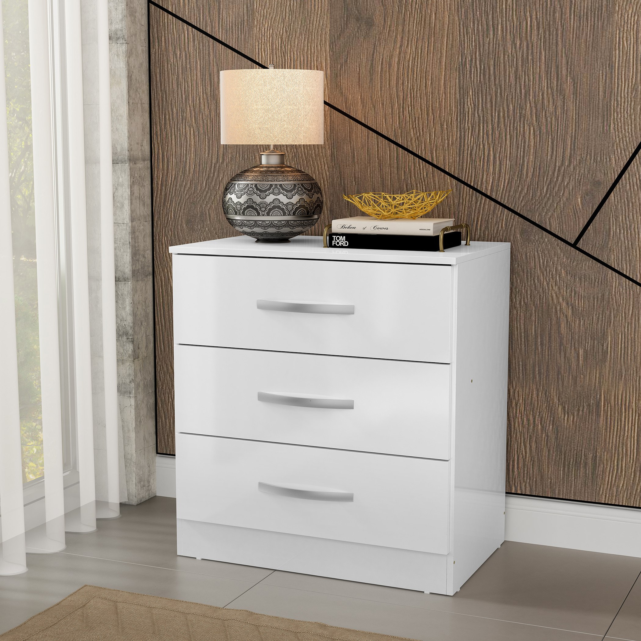 وحدة تخزين عالية اللمعان 3 أدراج - كلارا من موڤو -hbxfurniture-dressersandchests-chestofdrawers-image-1