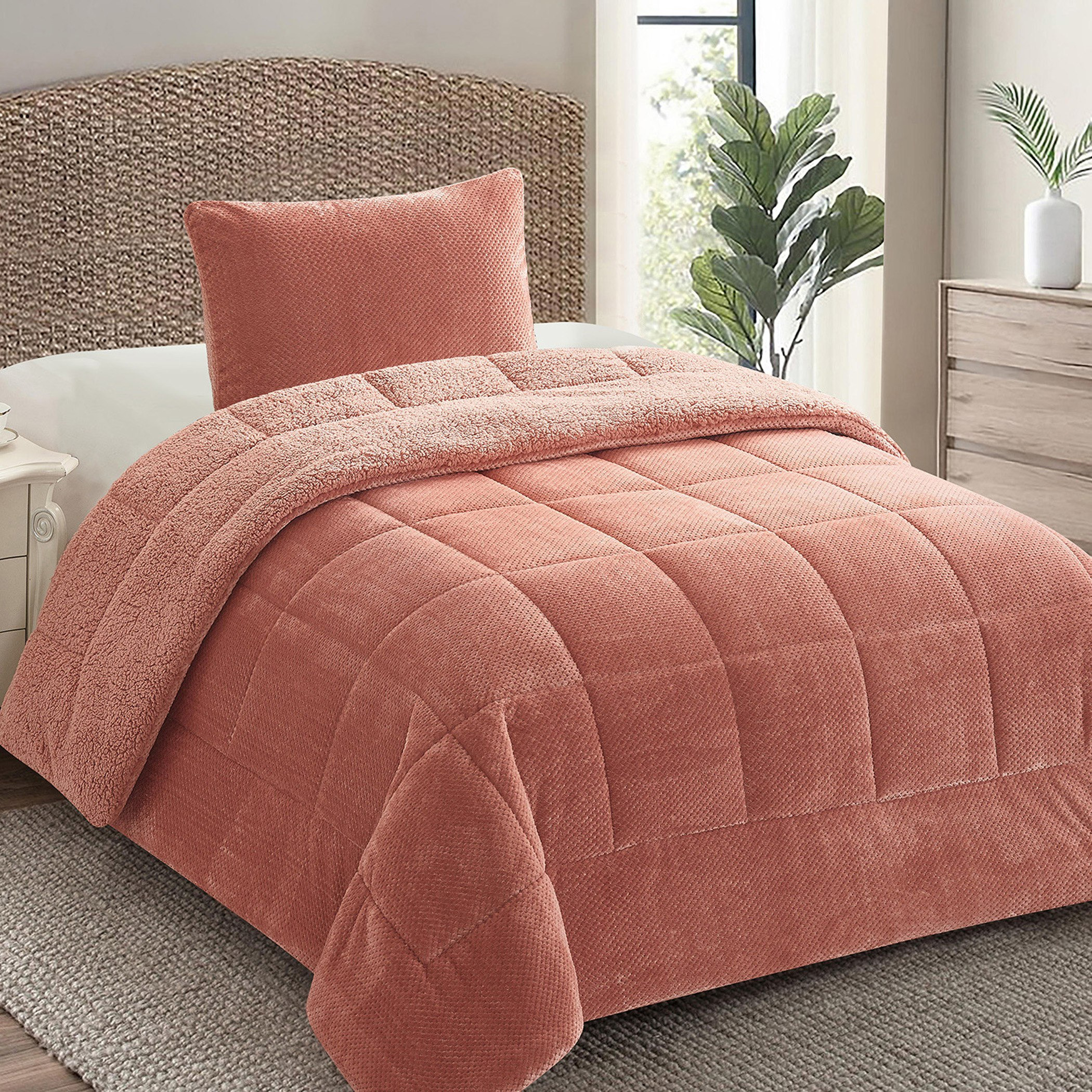 طقم لحاف فلانيل ناعم مزدوج قطعتين من شيربا - 150x220 سم-hbxhomeware-hbxdecorandfurnishings-image-1