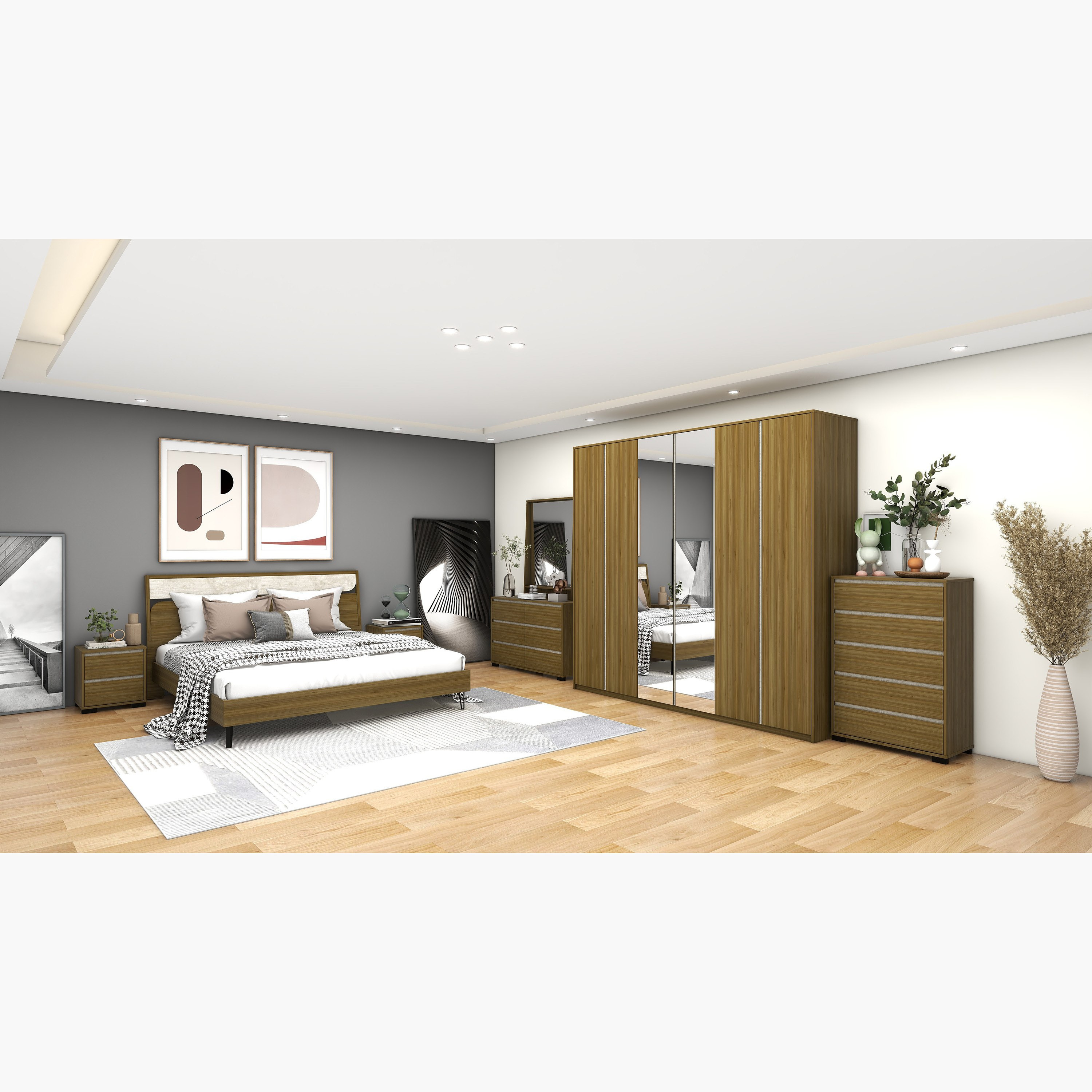 طقم غرفة نوم كينج 5 قطع من بريندا - 200x180 سم-hbxbedroom-bedsandbedsets-bedroomsets-king-image-1