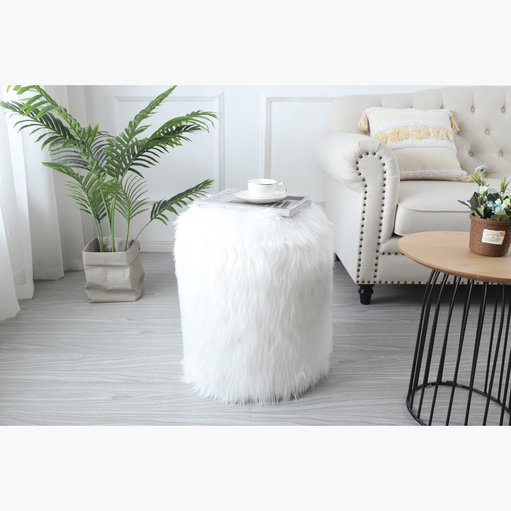بوف من جلد الأغنام الصناعي - 40 سم-hbxlivingroom-sofasandarmchairs-ottomansandfootstools-image-1