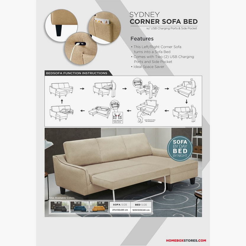 Sydney Right Corner Sofa Bed with Side Pocket and USB-Sofa Beds-image-9