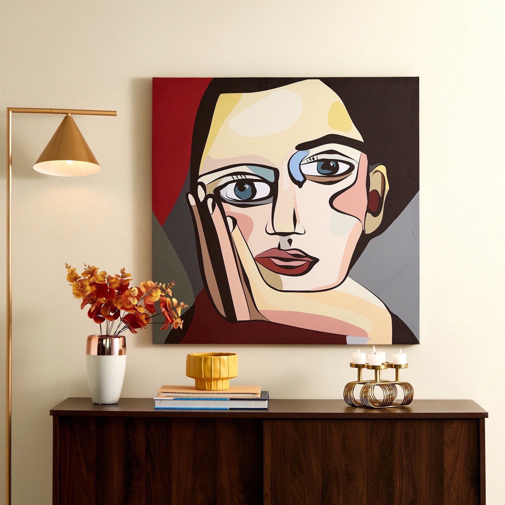 لوحة كانفاس مؤطّرة بتصميم وجه تجريدي من آيرين - 80x3x80 سم-PROMO_HB_AE_B1G1_250925-image-1