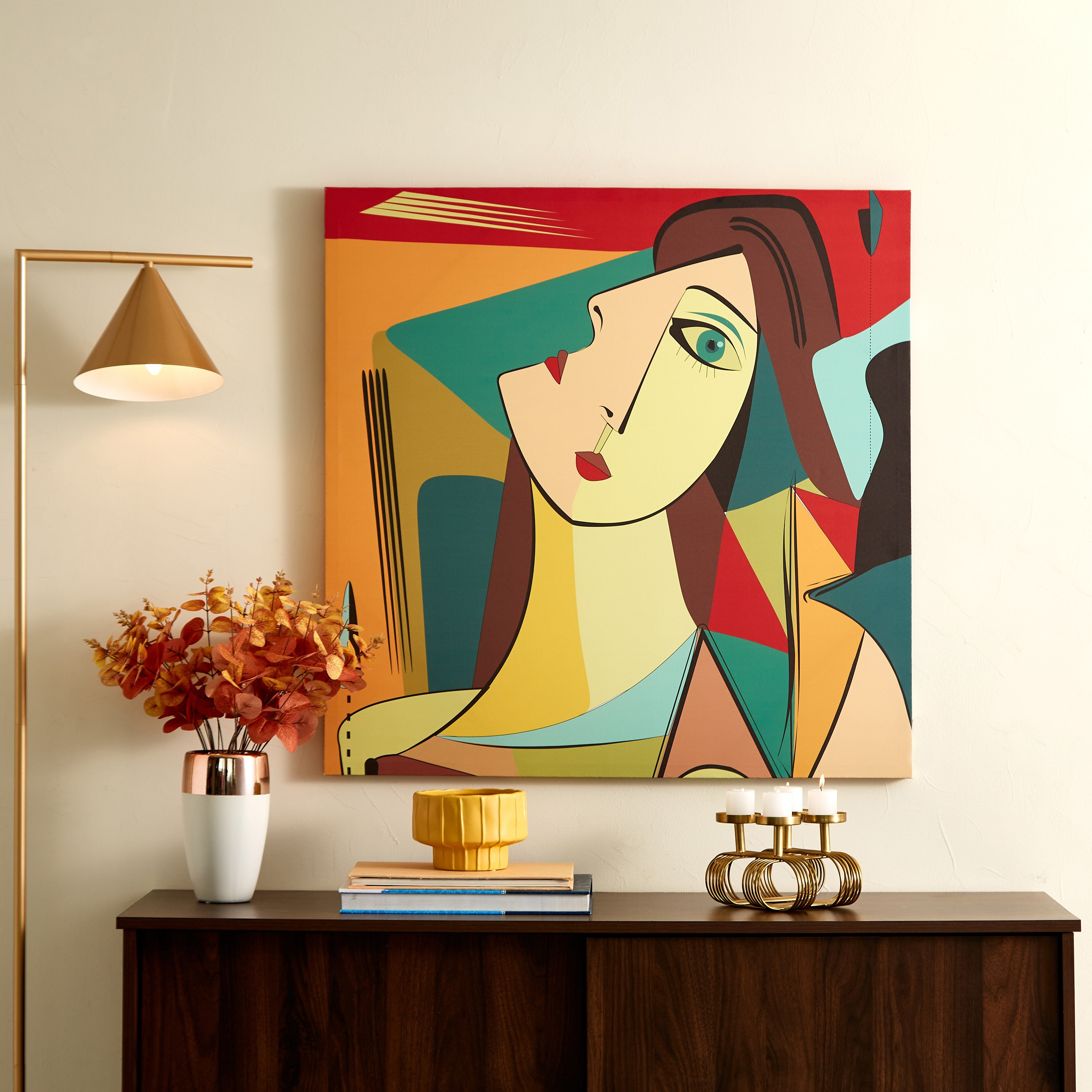 Irene Colourful Face Abstract Framed Canvas Picture - 80x3x80 cm-PROMO_HB_AE_B1G1_250925-image-1