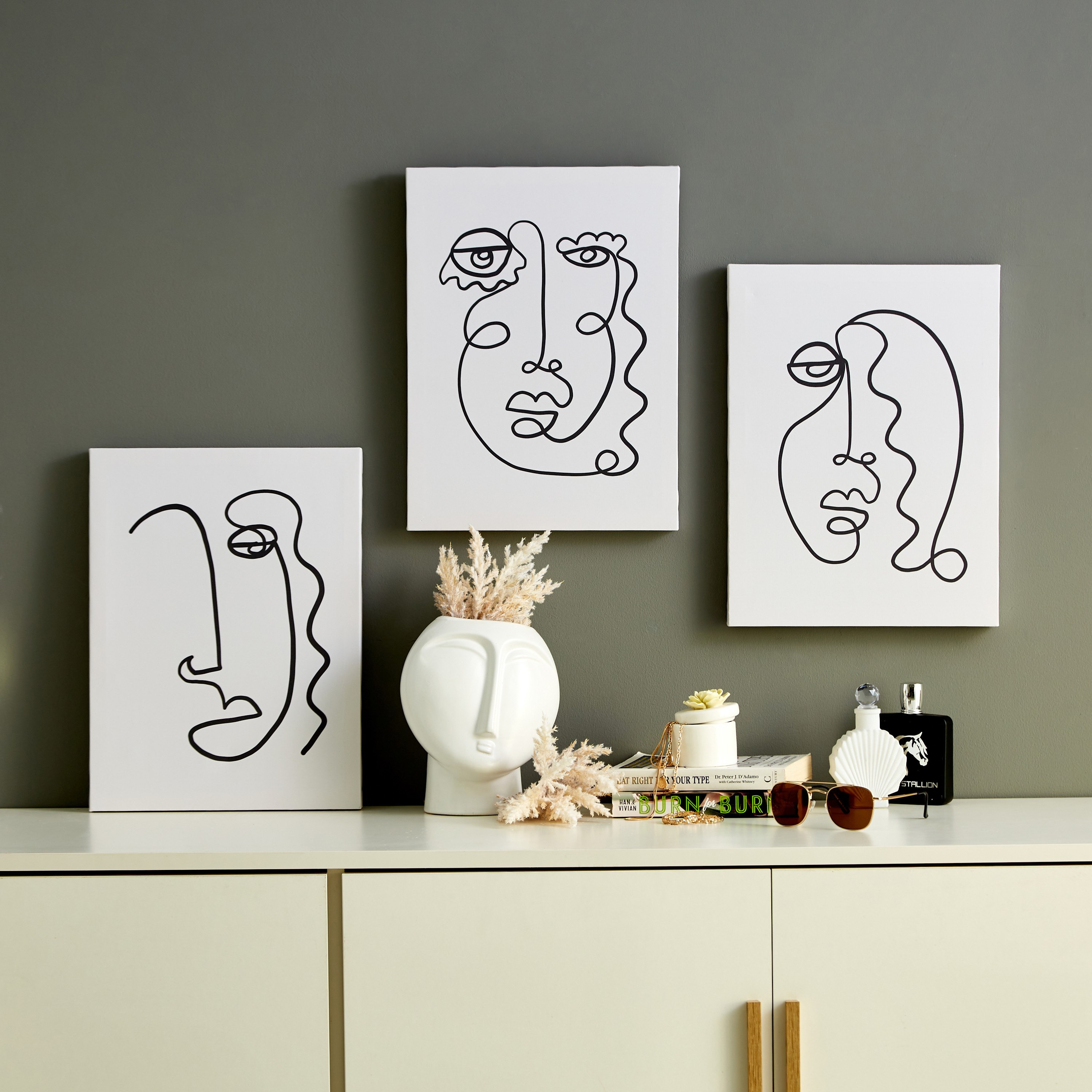 Irene 3-Piece Face Abstract Framed Canvas Picture Set - 30x3x40 cm-hbxhomeware-hbxdecorandfurnishings-image-1