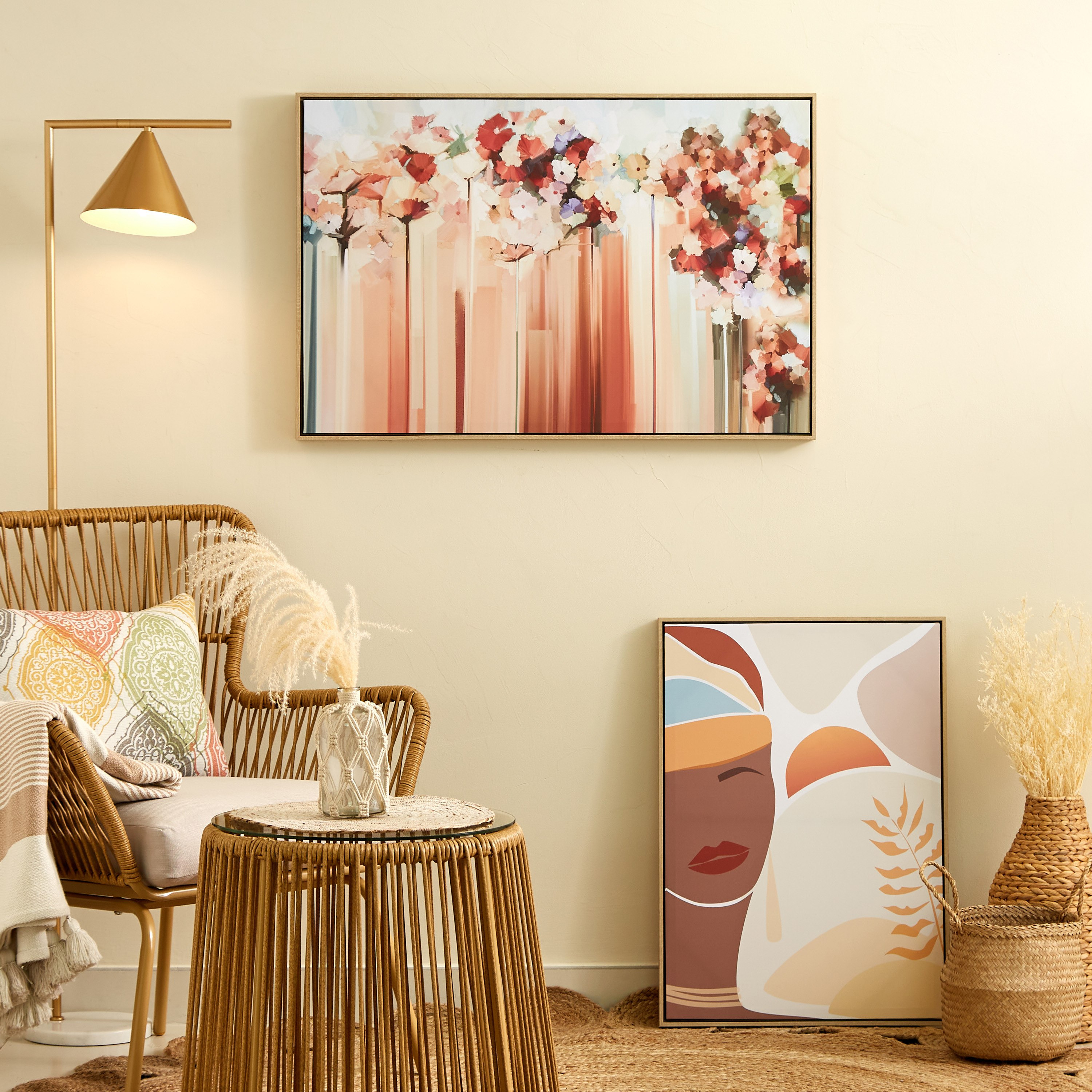 لوحة كانفاس مؤطّرة بتصميم زهور وخطوط تجريدية من آيرين - 90x4x60 سم-PROMO_HB_AE_B1G1_250925-image-1