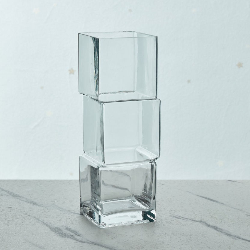Mauve Glass Stacked Cubes Vase - 30x30x30 cm-Vases-image-1