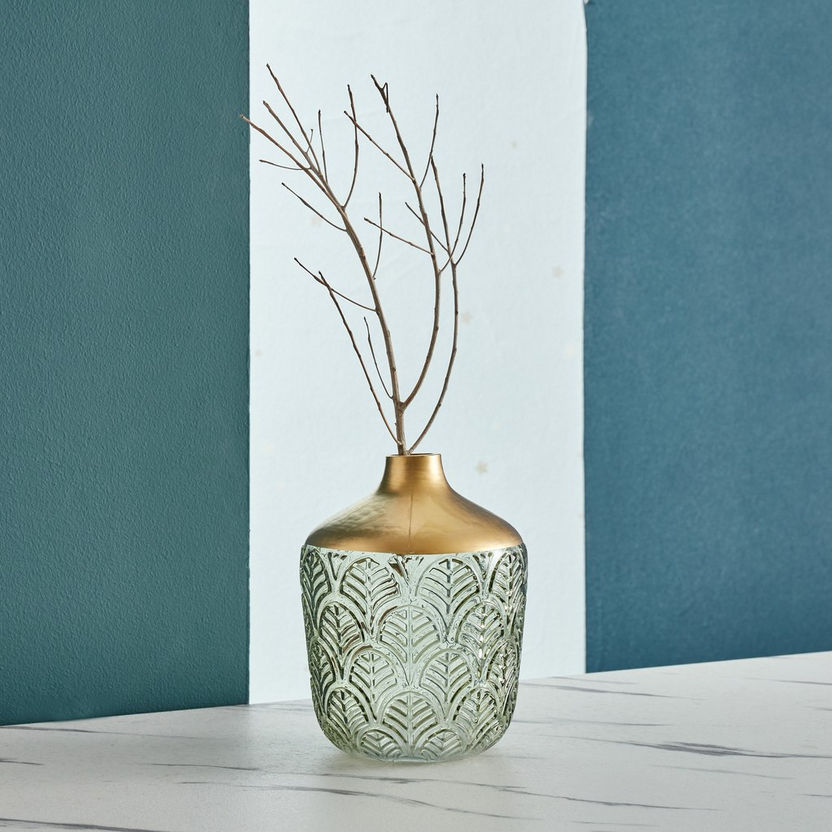Mauve Glass Fern Leaf Textured Vase - 22x4x9 cm-Vases-image-0