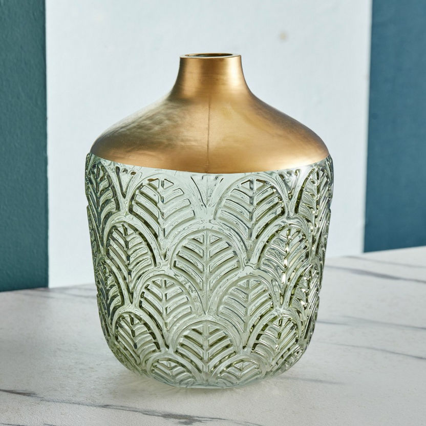 Mauve Glass Fern Leaf Textured Vase - 22x4x9 cm-Vases-image-1