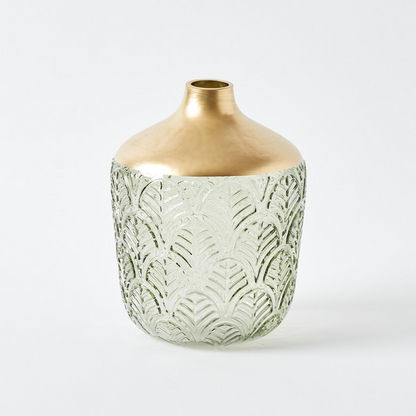 Mauve Glass Fern Leaf Textured Vase - 22x4x9 cms
