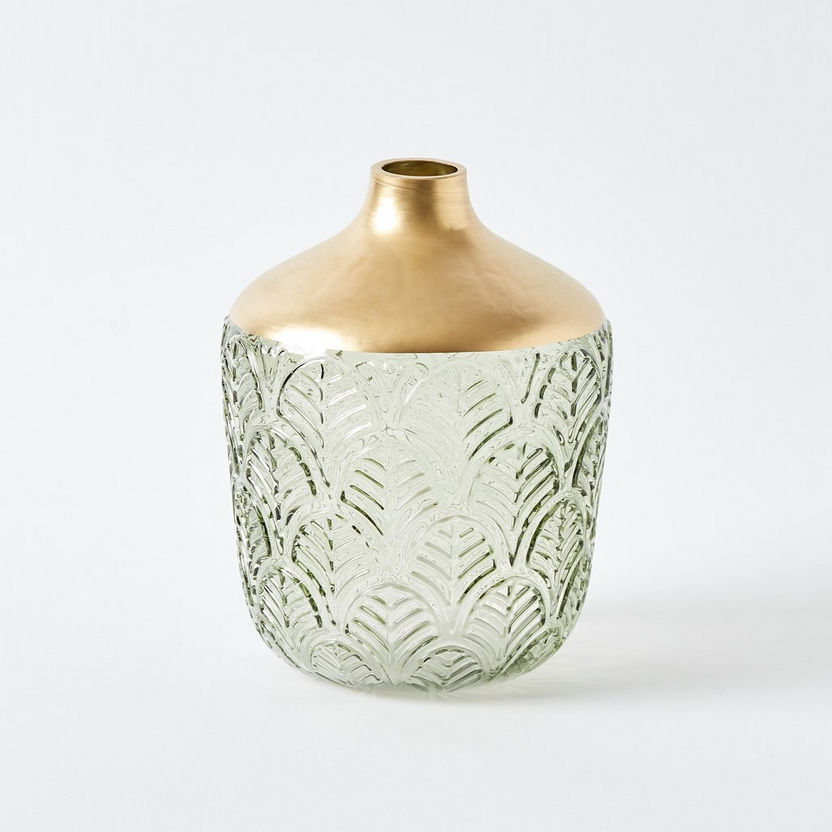 Mauve Glass Fern Leaf Textured Vase - 22x4x9 cm-Vases-image-4