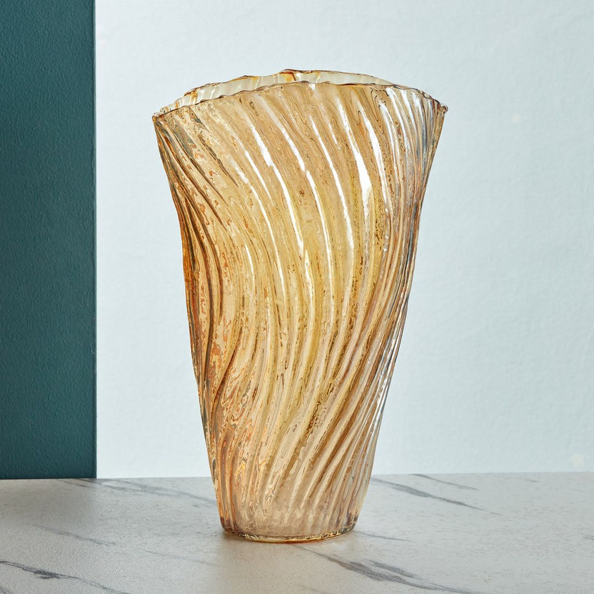 Mauve Glass Organic Ribbed Vase - 22x15x35 cm-Vases-image-1