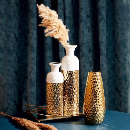 Topaz Small Ceramic Textured Vase - 11x11x40 cms