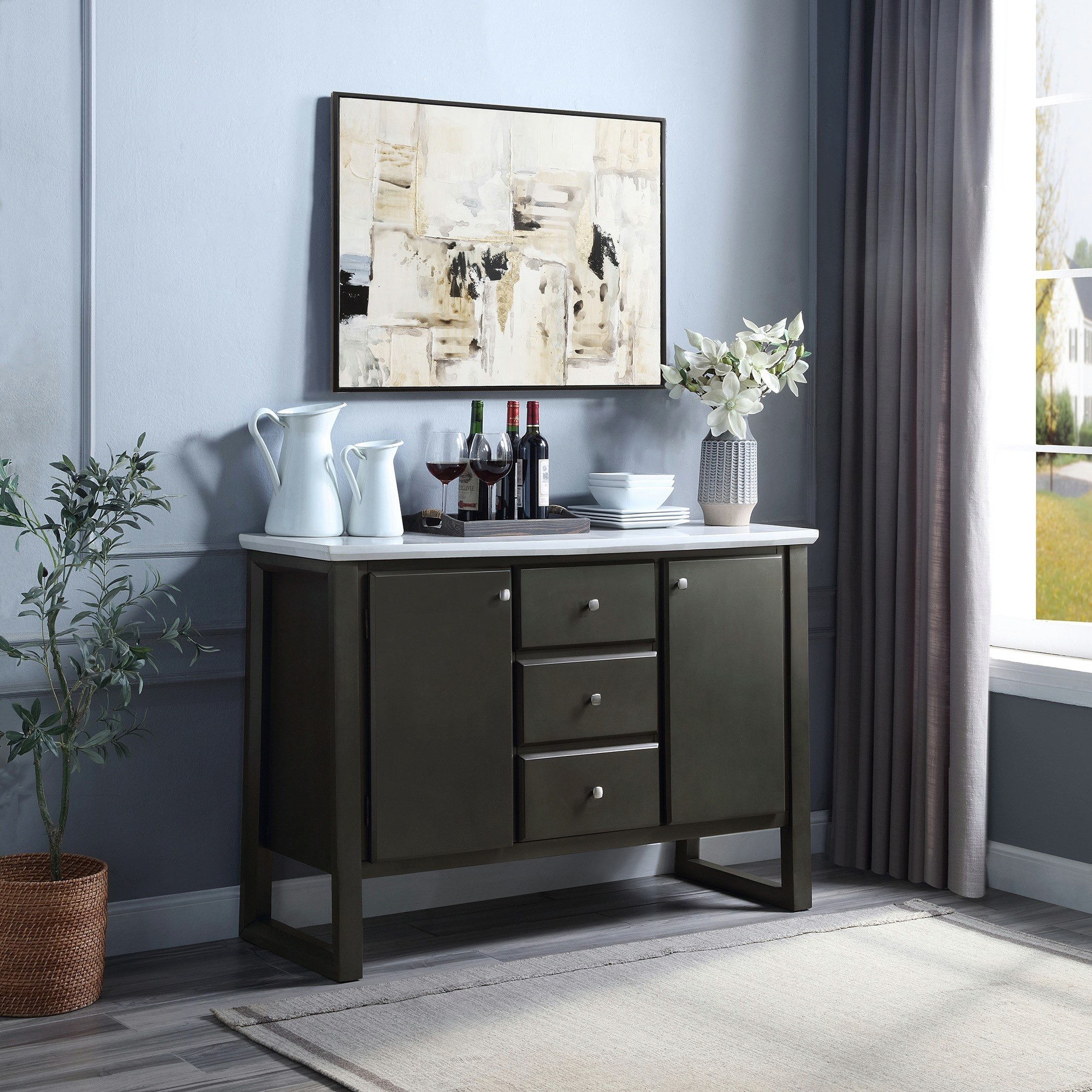 خزانة جانبية بسطح رخام وبابين و3 أدراج من مادان-hbxfurniture-diningroom-buffetsandsideboards-image-1