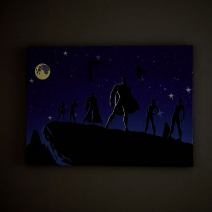 Radium 'Glow in the Dark' Justice League On Watch Canvas Framed Wall Art - 50x70x1.8 cm