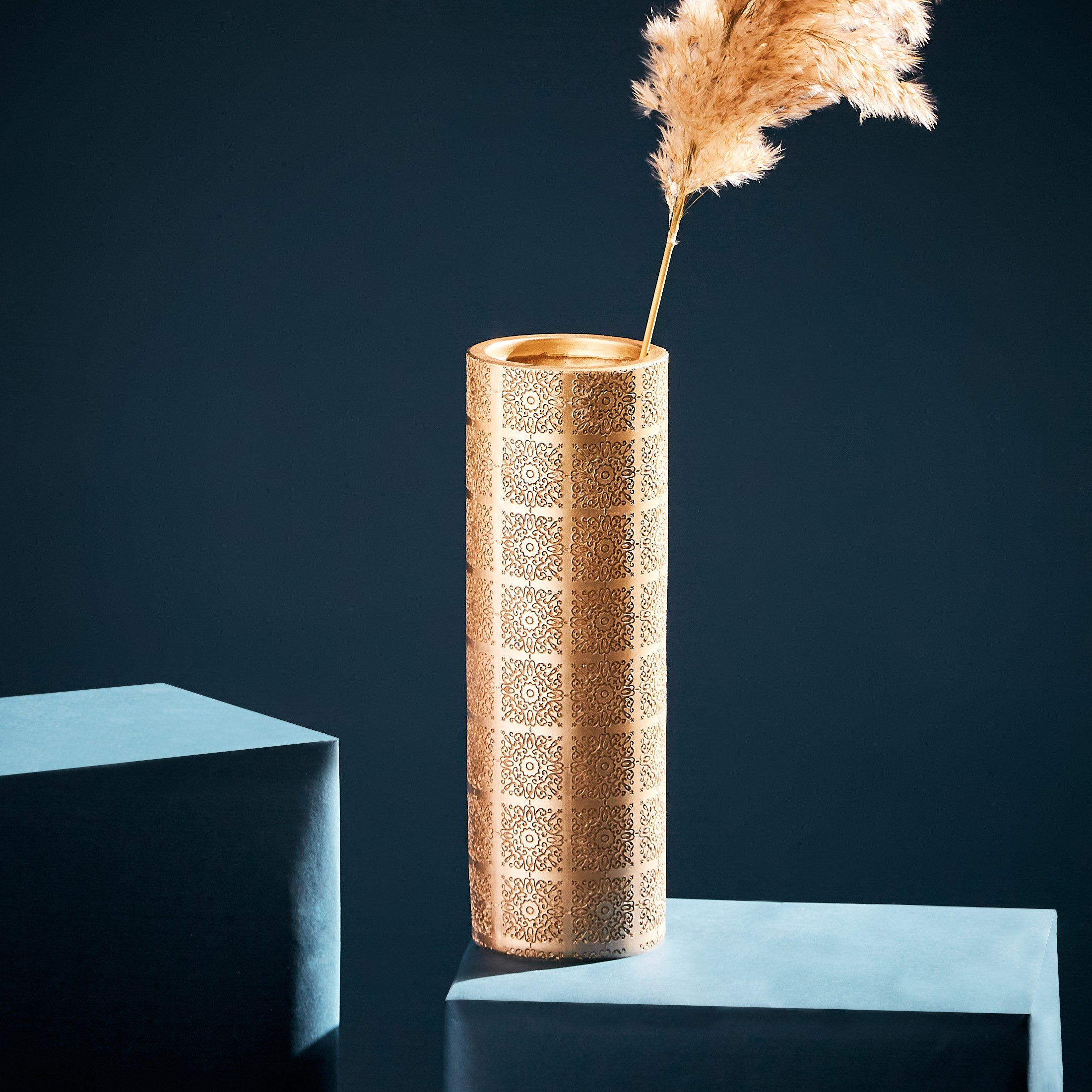 مزهرية أسطوانية بولي ريزين بنقوش زهرية من صقلية - 11x11x32 سم-hbxbedroom-decorandaccessories-vases-image-1