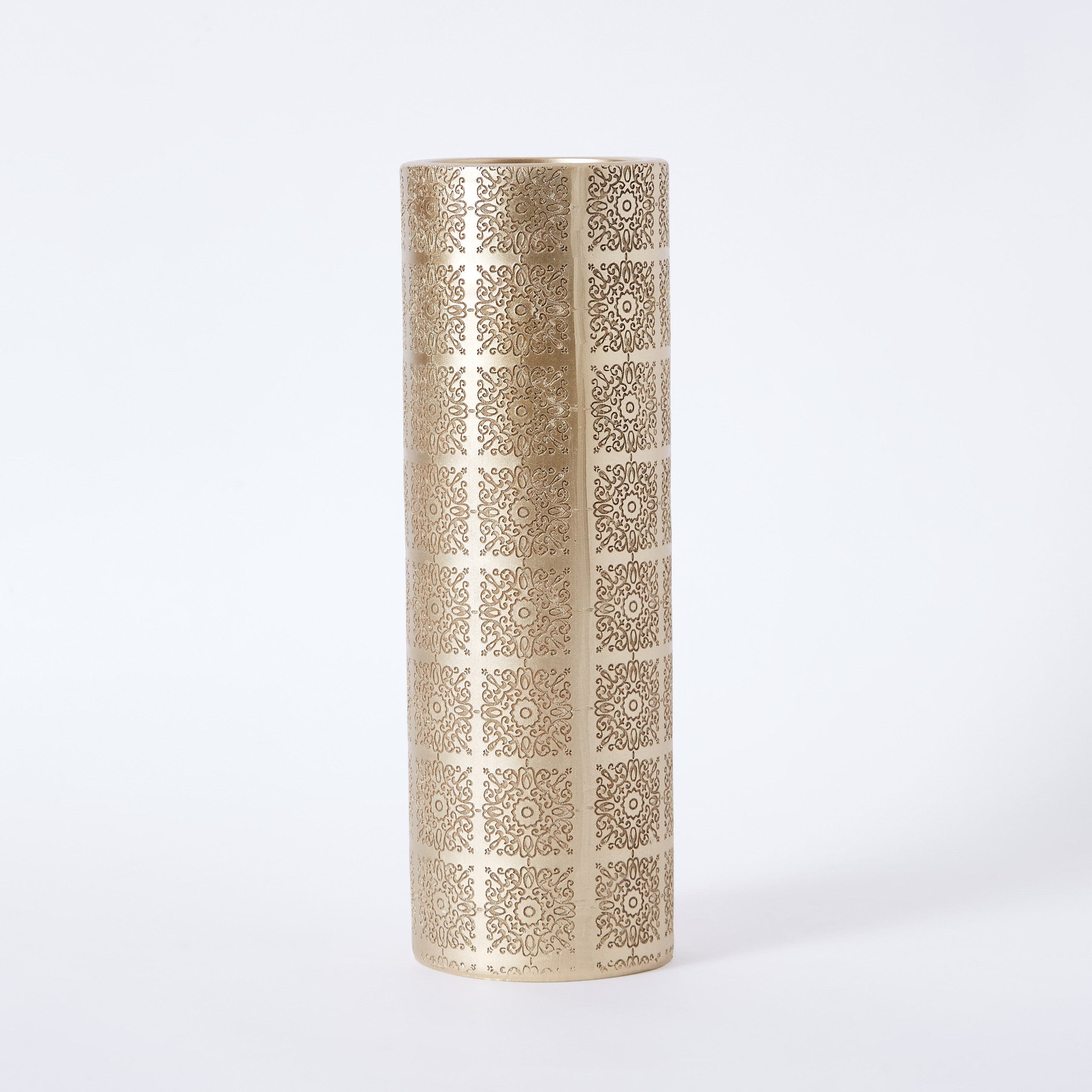 مزهرية أسطوانية بولي ريزين بنقوش زهرية من صقلية - 11x11x32 سم-hbxbedroom-decorandaccessories-vases-image-6