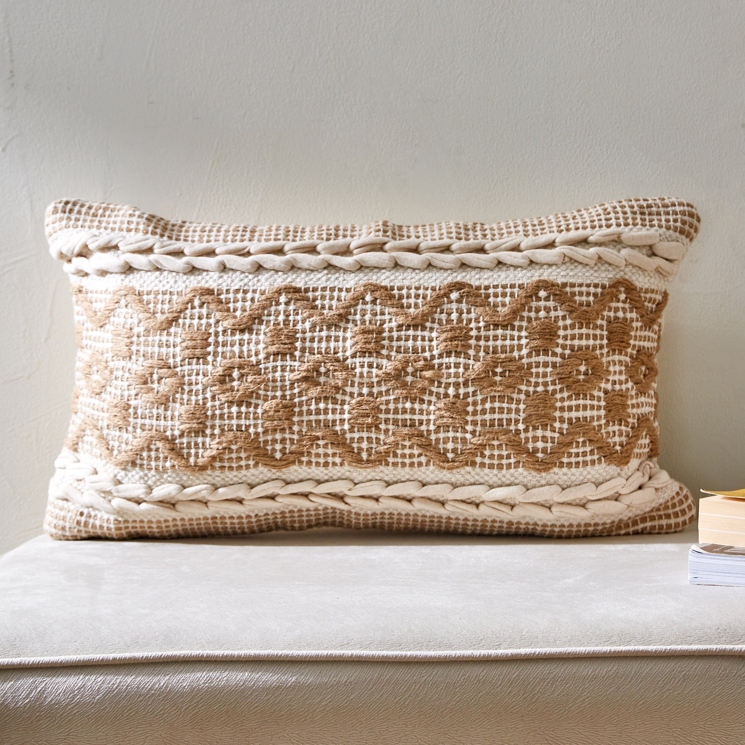 Natura Theo Handmade Cotton Jute Filled Cushion - 30x50 cm-hbxlivingroom-furnishings-cushionsandcovers-filledcushions-image-1