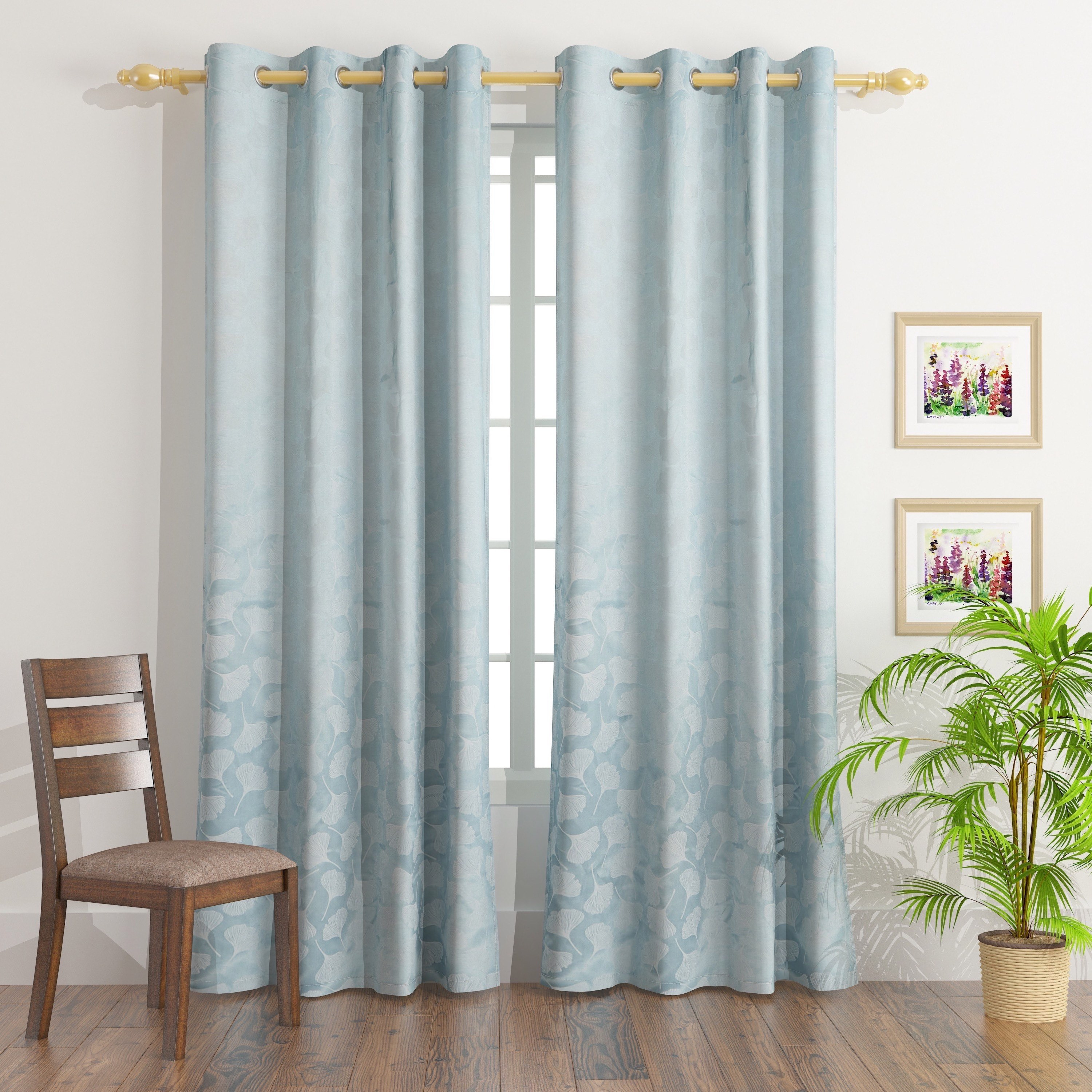 زوج ستائر جاكار بتصميم نبات الجنكة - 135x300 سم -hbxhomeware-hbxdecorandfurnishings-image-1