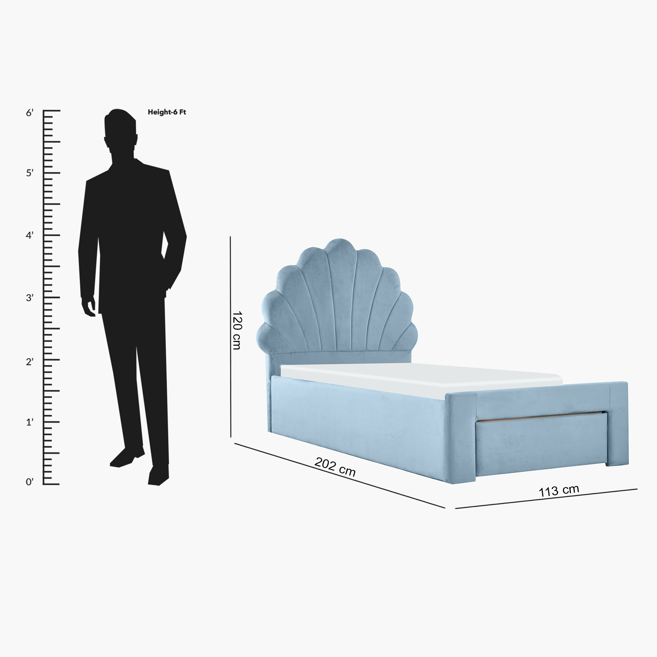Halmstad Seashell Single Upholstered Bed with Drawer - 90x200 cm-hbxkidsandyouth-bedsandbedsets-beds-single-image-6