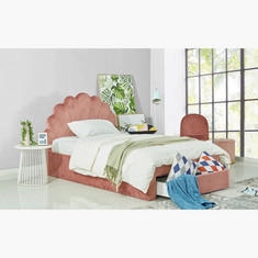 سرير مزدوج منجد بتصميم صدفة ودرج واحد من هالمستاد - 120x200 سم