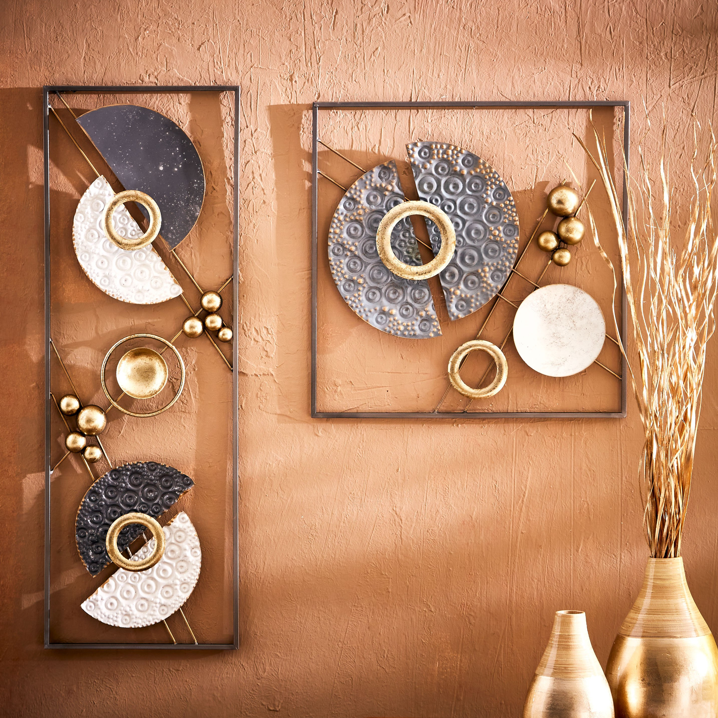 زينة حائط مستطيلة الشكل بأعواد معدنية وحجارة من والتون - 31x4x90 سم-hbxdiningroom-walldecor-wallart-image-4