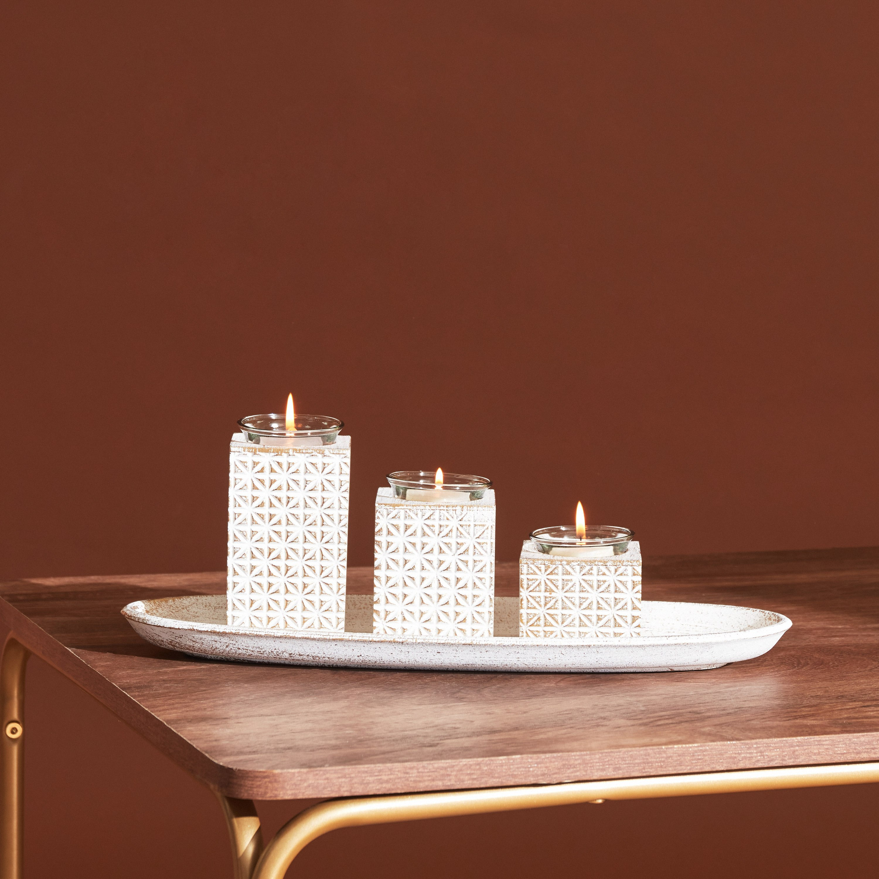 حامل شموع خشب أم دي أف بتصميم سلّة منسوجة من زيلا - 39x14x13 سم-hbxbedroom-homefragrance-candleholders-image-1