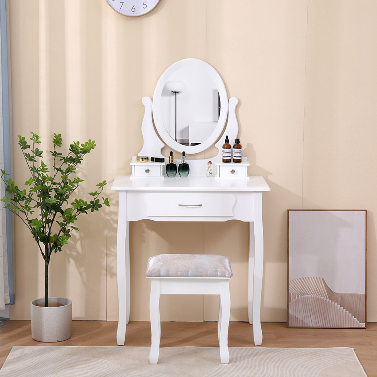طاولة تزيين 3 أدراج مع مرآة ومقعد - برنسيس فانيتي من موڤو -hbxfurniture-kidsroom-kidsdressersandmirrors-image-1