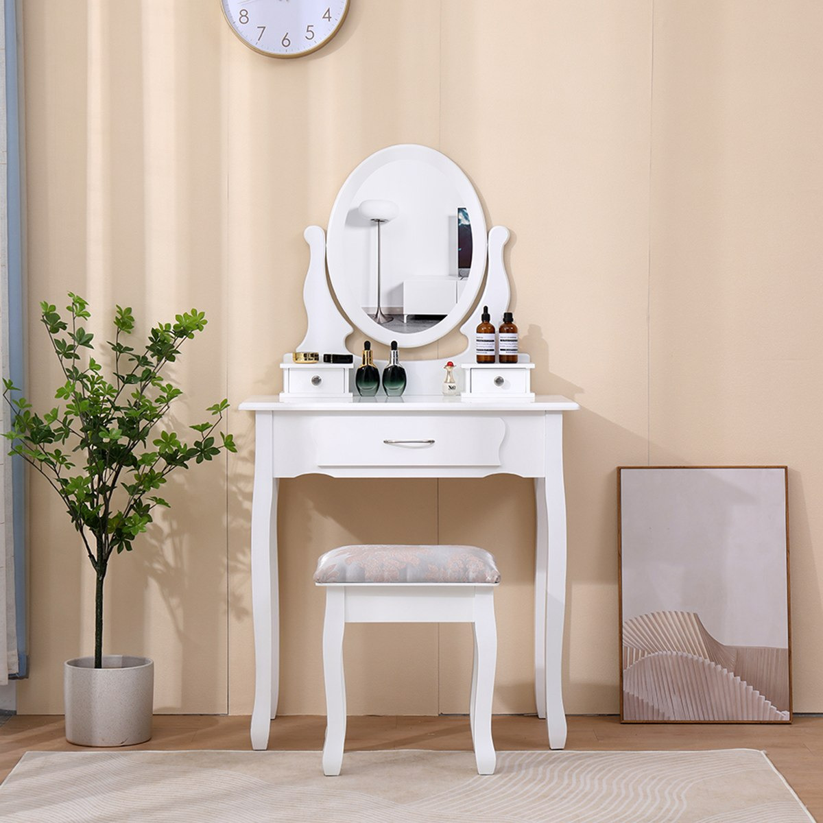 طاولة تزيين 3 أدراج مع مرآة ومقعد - برنسيس فانيتي من موڤو -hbxfurniture-kidsroom-kidsdressersandmirrors-image-2