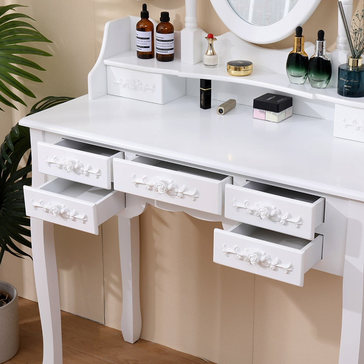 Princess Dana 7-Drawer Dresser with 3 Mirrors and Stool-hbxfurniture-kidsroom-kidsdressersandmirrors-image-13